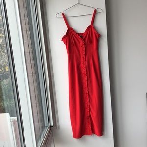 Topshop Red Ruffle Button Up Midi Dress!